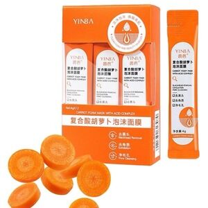 NEW Yinba Carrot Foam Face Mask w/‎ Acid Complex, 12ct